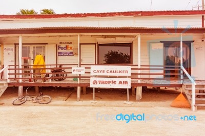 Signs At The Main Airport In Caye Caulker Belize Stock Photo