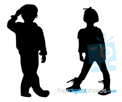 Silhouette Children Stock Image