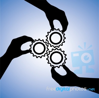 Silhouette Hand Holding Cog Gear Stock Image