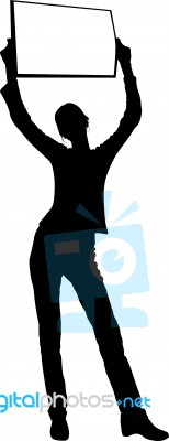 Silhouette Lady Showing Empty Board Stock Image