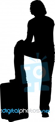 Silhouette Man With Suitcase Stock Image