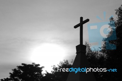 Silhouette Of Christian Cross Stock Photo