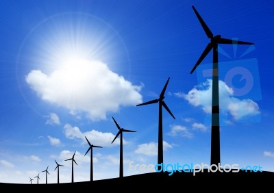 Silhouette Of Windmills Stock Image