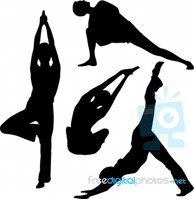 Silhouette People Doing Yoga Stock Image