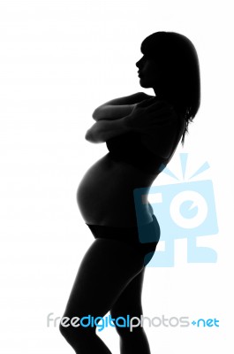 Silhouette Pregnant Woman Stock Photo