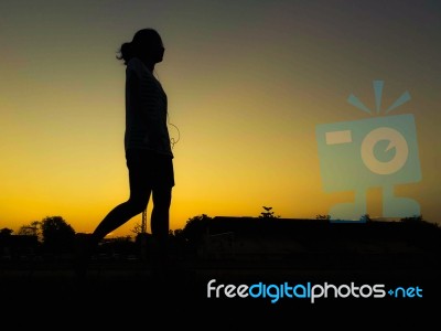 Silhouette Teen Age Run Together  Track Stock Photo