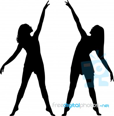 Silhouette Women Dancing together Stock Image