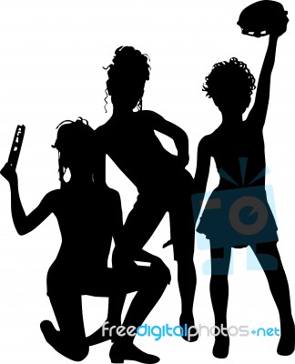 Silhouette Young Friends Stock Image