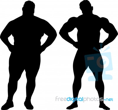Silhouettes Of Bodybuilder And Fat Man Stock Image