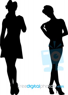 Silhouettes Of Fashion Girls Stock Image