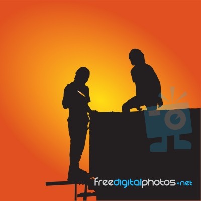 Silhouettes Of Worker Welder Stock Image