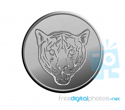 Silver Coin Showing  Head Of A Tiger Stock Image