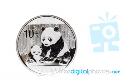 Silver Coin With Mother And Child Panda Stock Photo