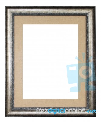 Silver Frame Decorated With Canvas Isolated On White Background Stock Photo