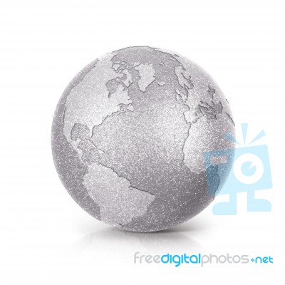 Silver Glitter Globe 3d Illustration North And South America Map… Stock Photo