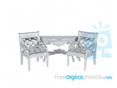 Silver Leather  Upholstery Chairs Stock Photo