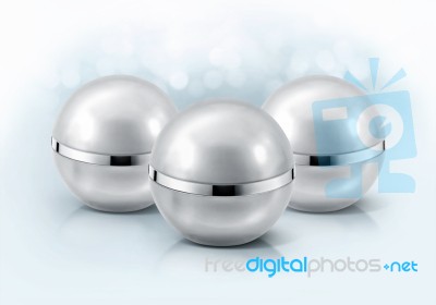 Silver Sphere Cosmetic Jar On Glitter Background Stock Photo