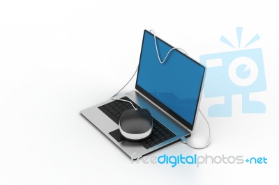 Simple Blue Laptop With Mouse Stock Image