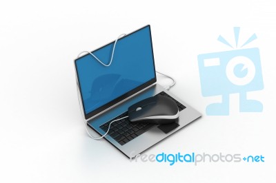 Simple Blue Laptop With Mouse Stock Image