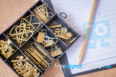 Simple Office Desk With Necessary Tool Stock Photo