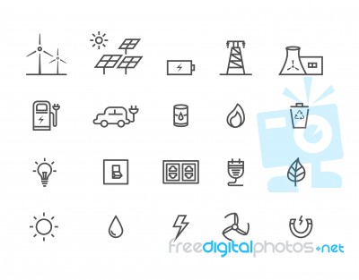 Simple Set By Power Source Of Energy  Thin Line Icons Stock Image