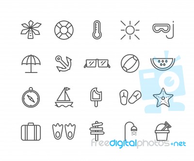 Simple Set Of Summer  Thin Line Icons Stock Image