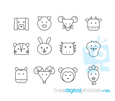 Simple Set Of  Thin Line Icons Chinese Zodiac Stock Image