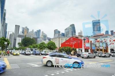 Singapore Chinatown District Traffic In Front Of China Square Stock Photo