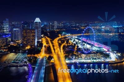 Singapore Cityscape At Night Stock Photo