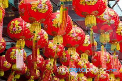 Singapore - February 3 : Chinese Lanterns Outside A Building In Stock Photo