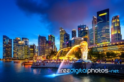 Singapore Skyline At Night Stock Photo