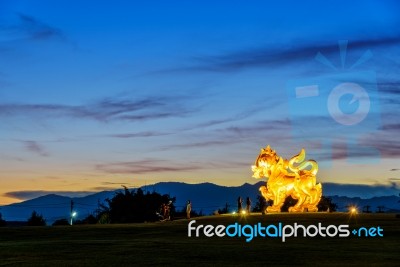 Singha Statue At Singha Park Stock Photo