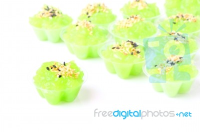 Single Of Pandan Flavored Sweet Translucent Gelatinous Rice On White Floor Stock Photo