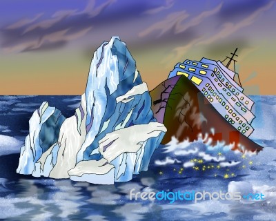 Sinking Ship And Iceberg Stock Image