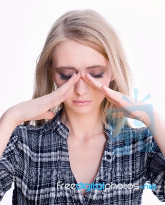 Sinus Pain Gesture Stock Photo