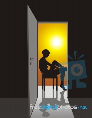 Sitting Girl In The Doorway Stock Image
