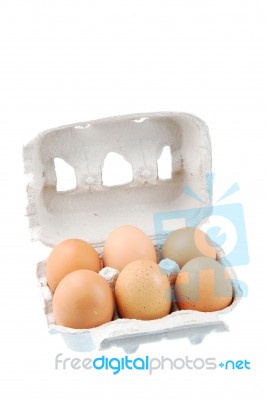 Six Brown Eggs Packed In A Carton Box Stock Photo