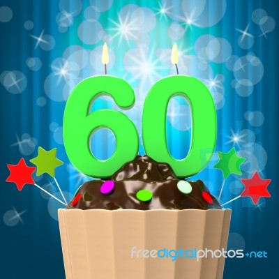 Sixty Candle On Cupcake Means Sixtieth Birthday Anniversary Stock Image