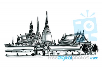 Sketchy Grand Palace Bangkok Stock Image