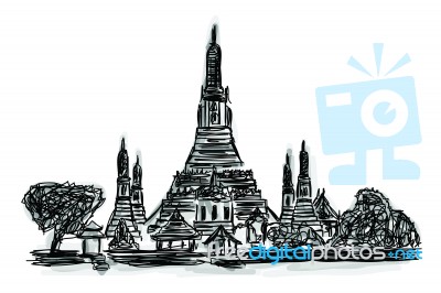 Sketchy Wat Arun Temple Bangkok Stock Image