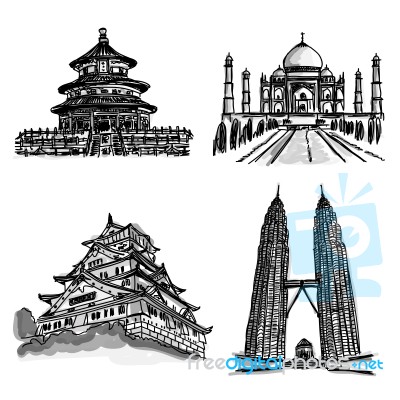 Sketchy World Famous Landmarks Stock Image