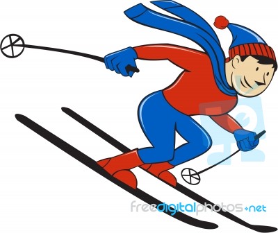Skier Skiing Side Isolated Cartoon Stock Image