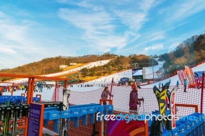 Skiing At Vivaldi Park Ski Resort Stock Photo