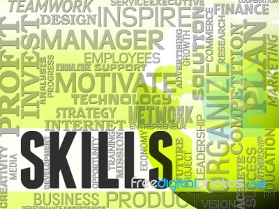 Skill Words Indicates Skilled Aptitude And Competencies Stock Image