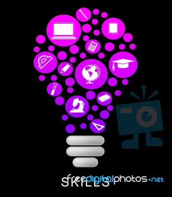 Skills Lightbulb Indicates Competence Capable And Expertise Stock Image