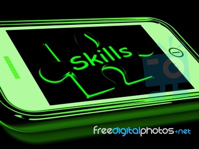 Skills On Smartphone Shows Abilities, And Talents Stock Image Skills On Smartphone Shows Abilities, And Talents Stock Image