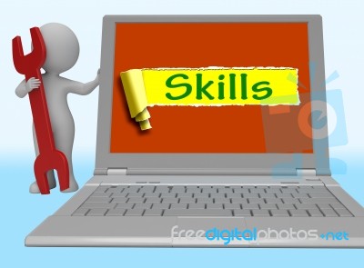 Skills Word Shows Training And Learning On Web 3d Rendering Stock Image