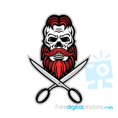 Skull Hair And Beard Scissors Mascot Stock Image