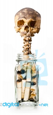 Skull With Cigarette Stock Photo