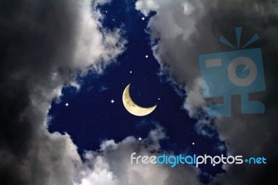 Sky At Night With Moon Stock Photo